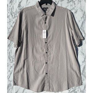 Alfani Mens XXL Light Gray Short Sleeve Button-Up Shirt 100% Cotton